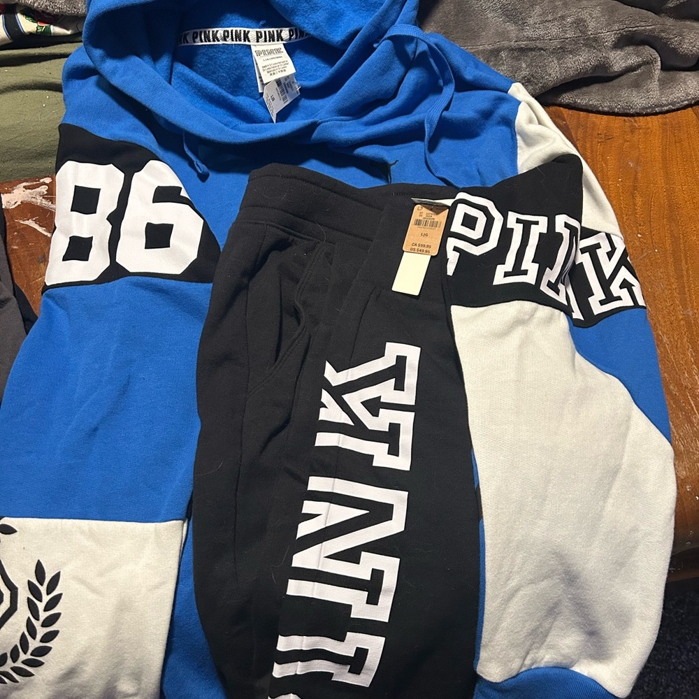 PINK Victoria's Secret Blue and Black Hoodie
